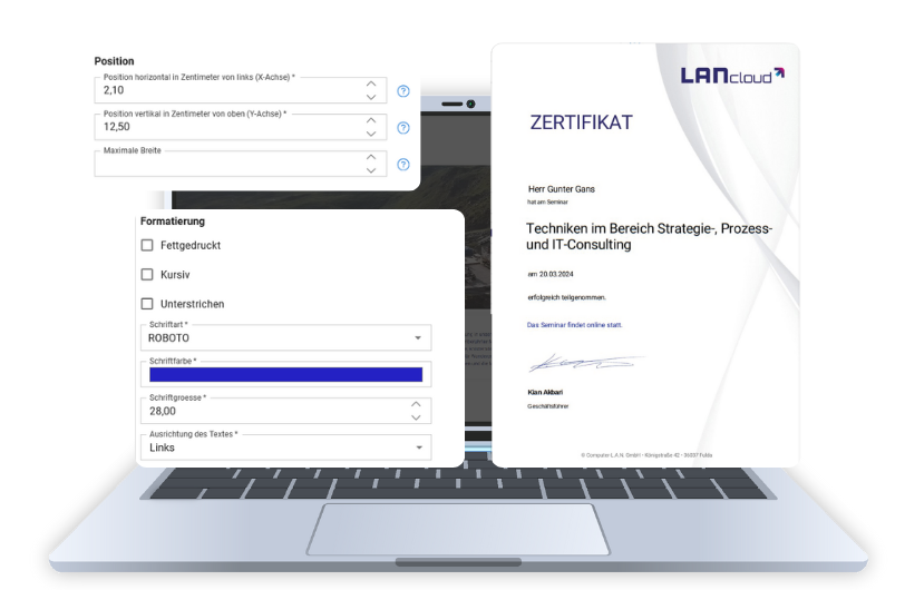 Zertifikatsmodul in LANcloud zur automatischen Ausstellung von Teilnahmezertifikaten
