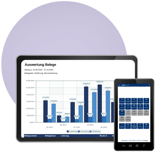LANcloud Softwareoberfläche auf Tablet und Smartphone