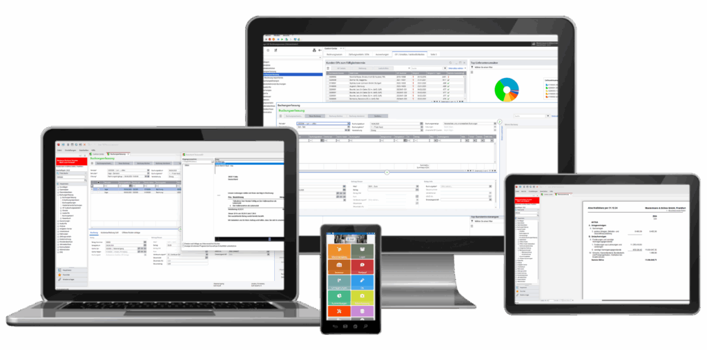 Sage 100 Softwareoberfläche auf Desktop, Laptop, Tablet und Smartphone