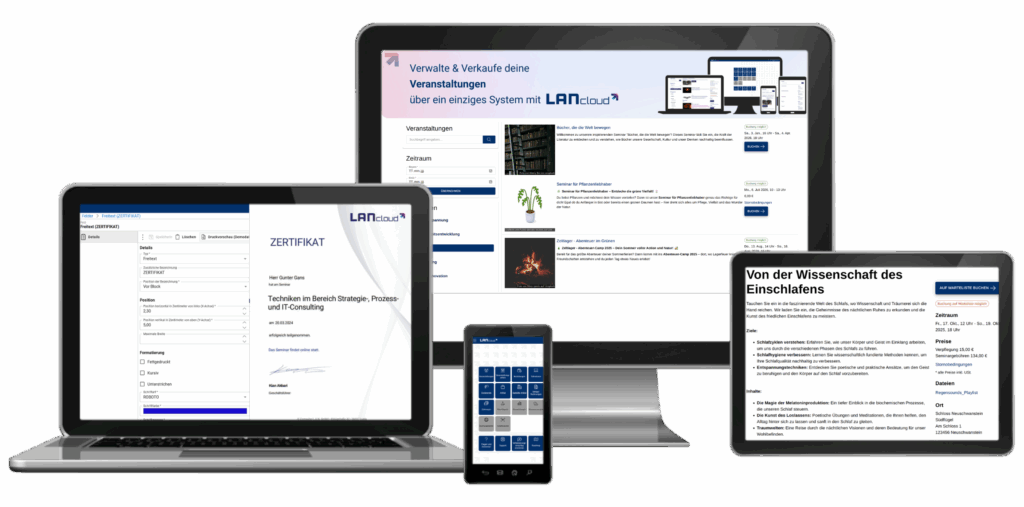 Zertifikate in LANcloud - Softwareoberfläche auf Desktop, Laptop, Tablet und Smartphone